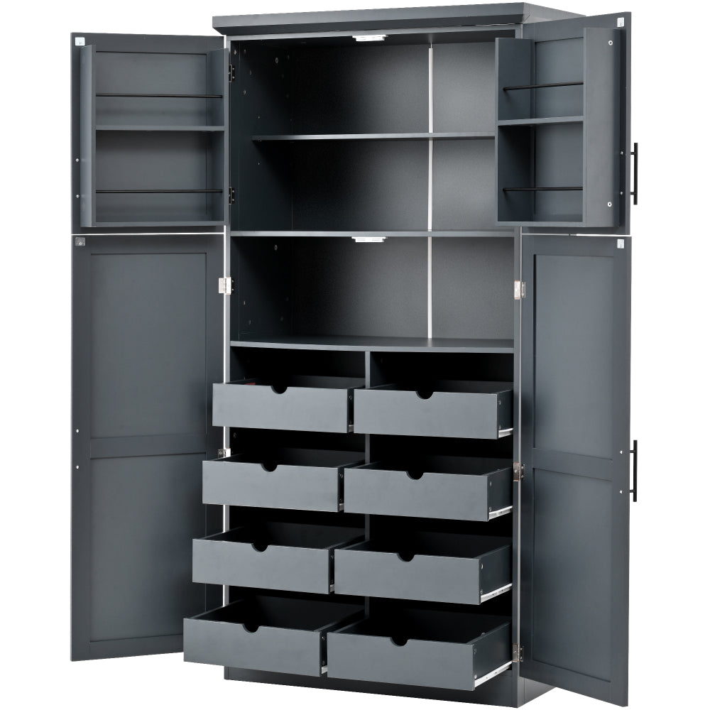71″ Farmhouse Kitchen Pantry with 8 Pull-Out Trays - TimberFlare