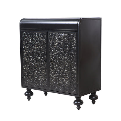 Black Steel Sideboard Cabinet with Turned Legs & Coffee Bar Storage - TimberFlare