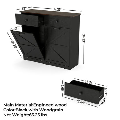 39-Inch Double Tilt-Out Trash Cabinet with Drawers - TimberFlare