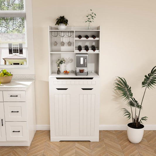 Farmhouse Coffee Bar Hutch with Door Racks & Drawers - TimberFlare