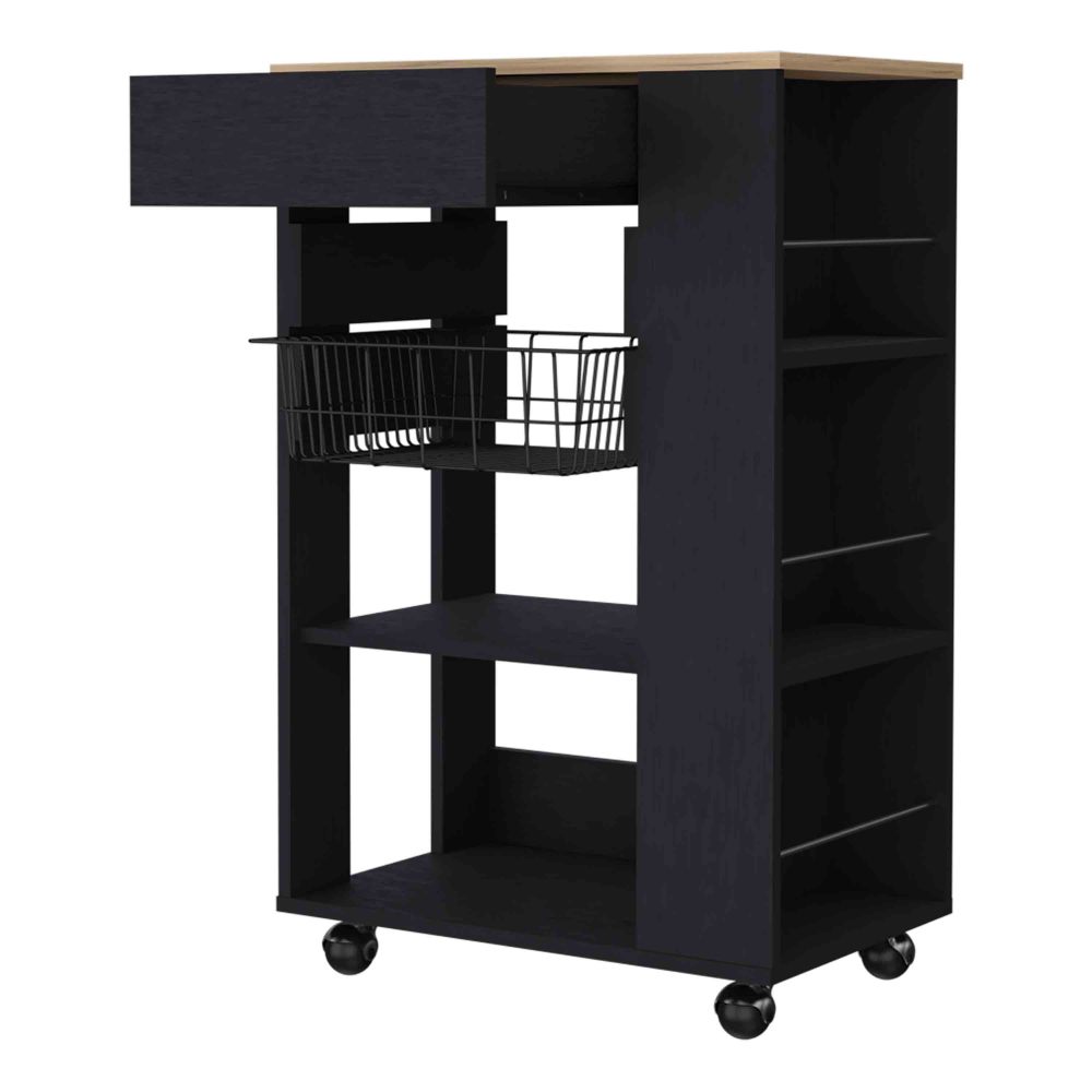 Kitchen Cart Shelton Kitchen Cart with Drawer, Shelves & Wheels - TimberFlare
