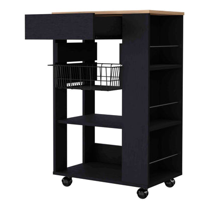 Kitchen Cart Shelton Kitchen Cart with Drawer, Shelves & Wheels - TimberFlare