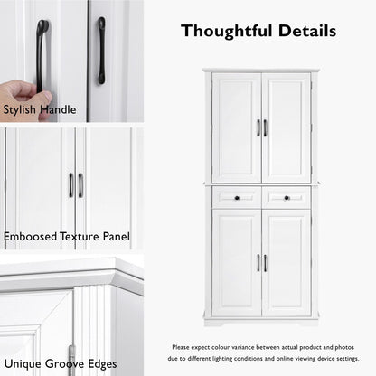 Textured White Pantry Cabinet with Pull-Out Shelves - TimberFlare