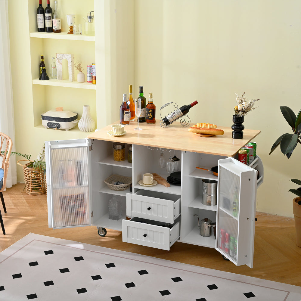 Mobile Kitchen Island Storage Trolley Cart with Dropleaf Top and Cabinet - TimberFlare