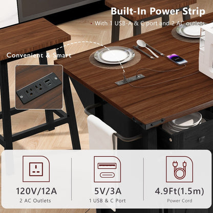 58-Inch Farmhouse Kitchen Island with Drop Leaf, Power Outlet