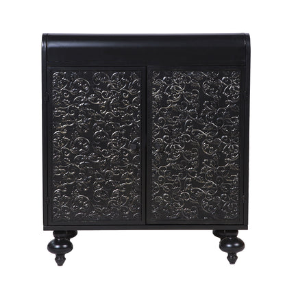Black Steel Sideboard Cabinet with Turned Legs & Coffee Bar Storage - TimberFlare