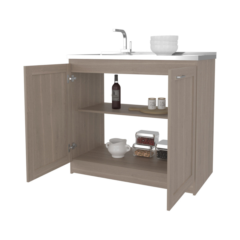 White Oak Coffee Bar Cabinet with Sink & Storage - TimberFlare