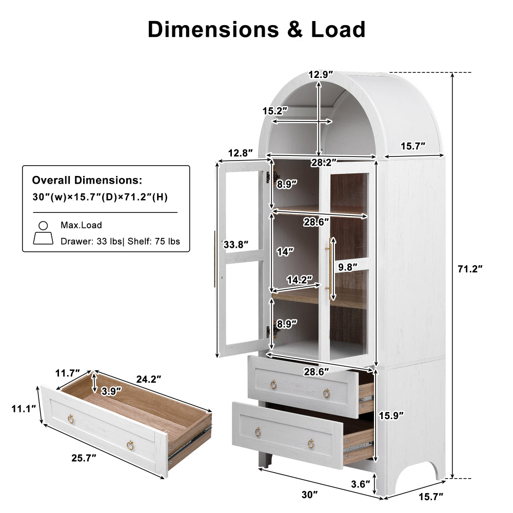 71" Tall Arched Farmhouse Pantry Cabinet - TimberFlare