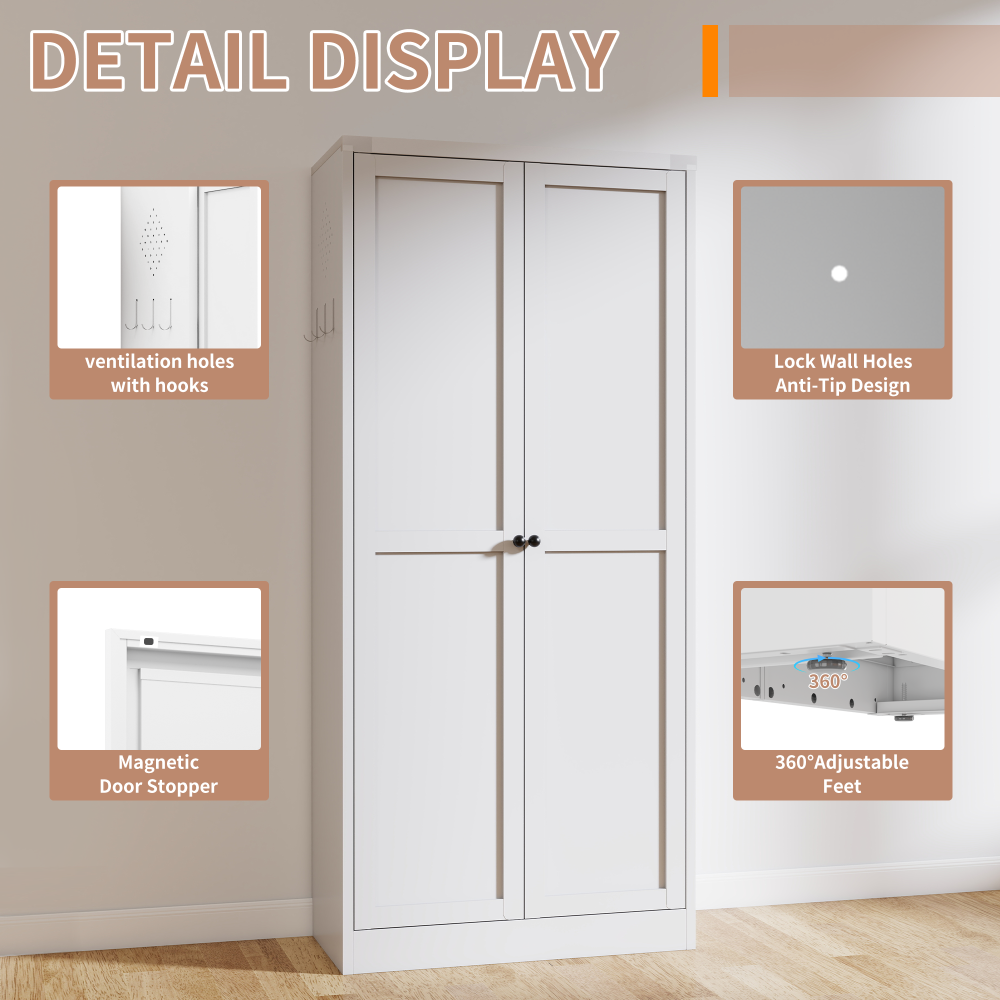 72" Modern Metal Pantry Cabinet with Glass Doors - TimberFlare