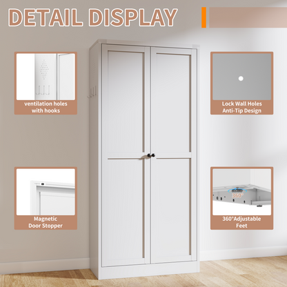 72" Modern Metal Pantry Cabinet with Glass Doors - TimberFlare