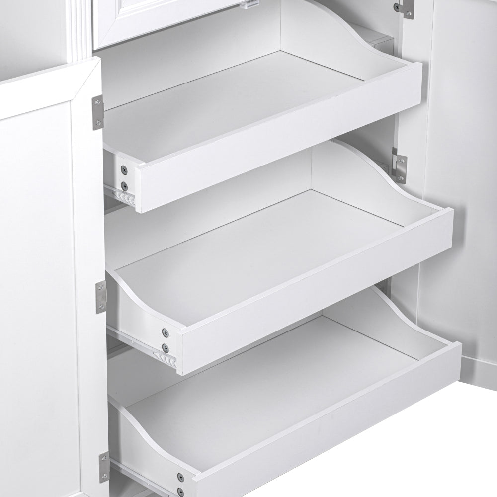 Textured White Pantry Cabinet with Pull-Out Shelves - TimberFlare