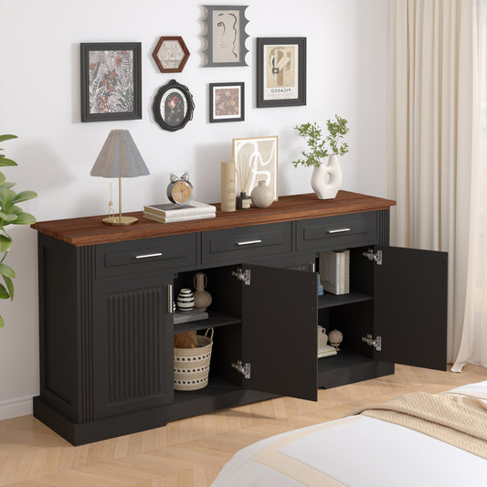 63″ Fluted Sideboard with 4 Doors and 3 Drawers - TimberFlare
