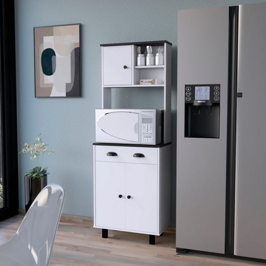 Two-Tone Kitchen Hutch with Microwave Shelf and Drawer - TimberFlare