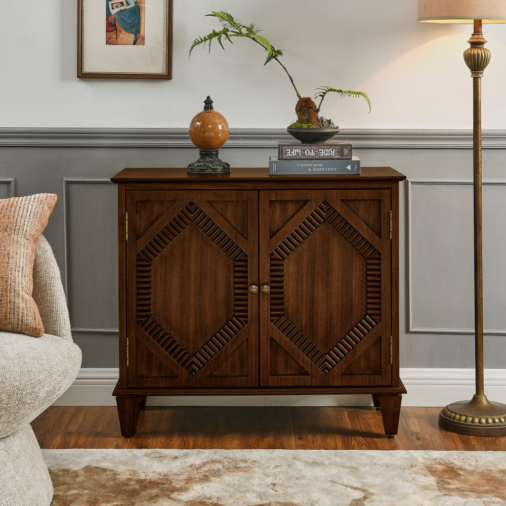 65″ Mid-Century Sideboard with Geometric Doors - TimberFlare