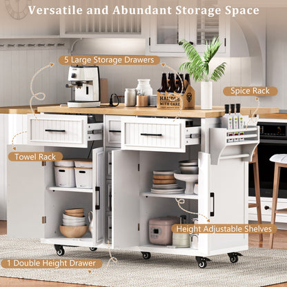 56.5" Rolling Kitchen Island with Charging - TimberFlare