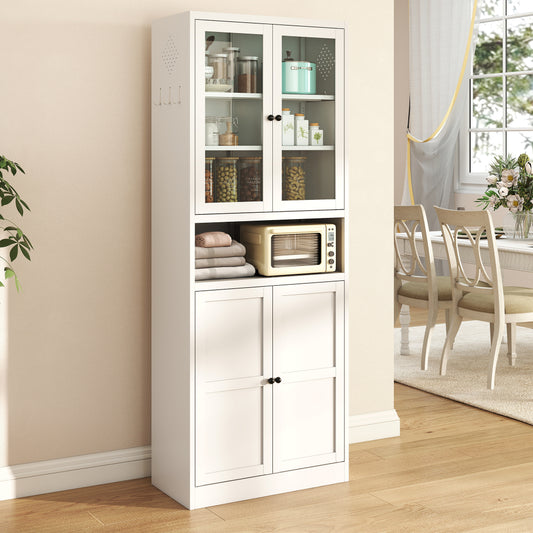 72" Modern Metal Pantry Cabinet with Glass Doors - TimberFlare