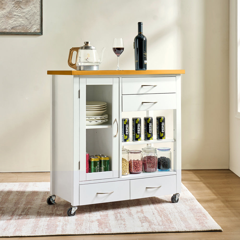 31-Inch Rolling Kitchen Island with Walnut Top - TimberFlare