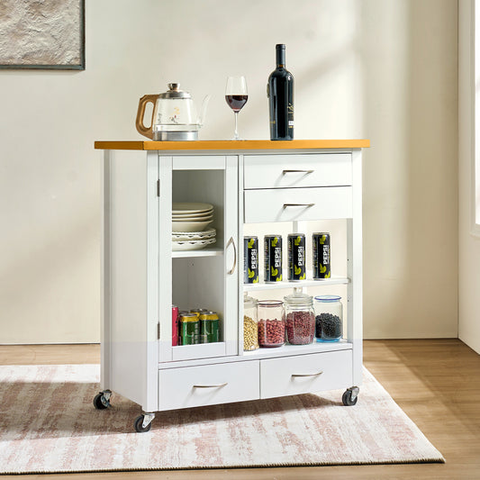 31-Inch Rolling Kitchen Island with Walnut Top - TimberFlare