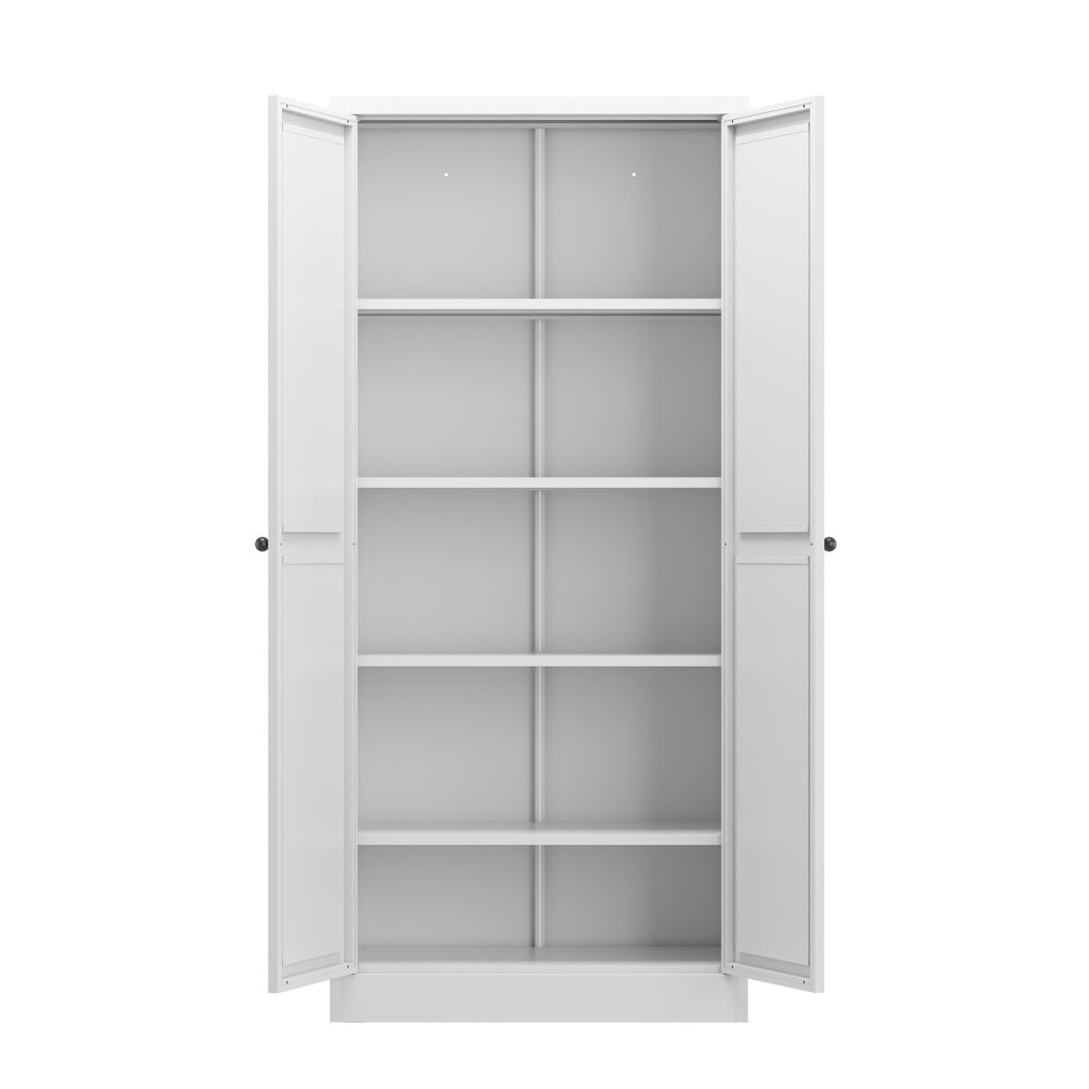 72" Modern Metal Pantry Cabinet with Glass Doors - TimberFlare
