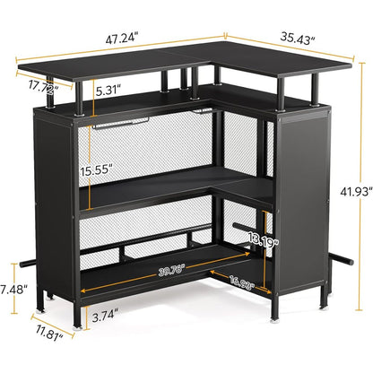 48-Inch Industrial L-Shaped Corner Bar Table - TimberFlare