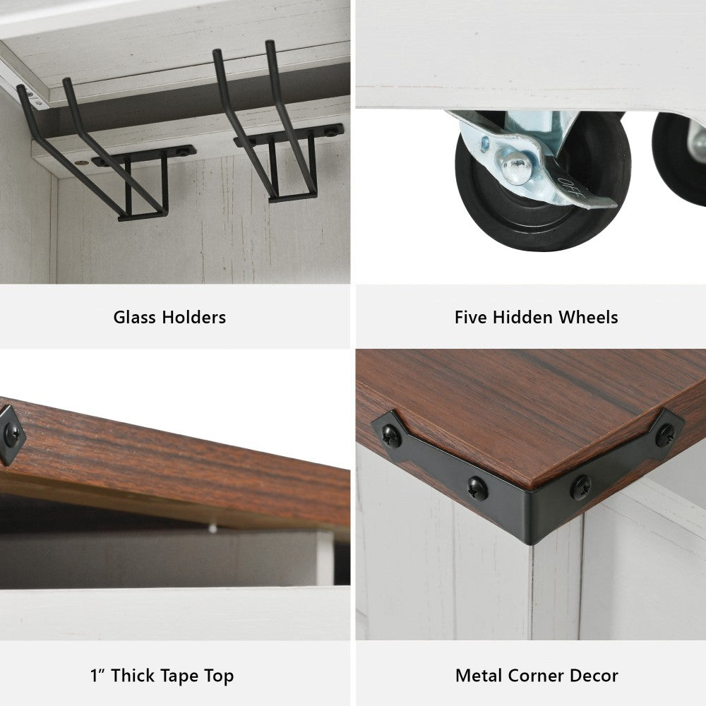 58-Inch Farmhouse Kitchen Island with Drop Leaf, Power Outlet