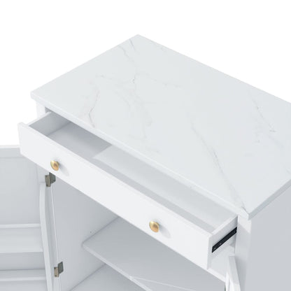 Modern Sideboard Cabinet with Faux Marble Top & Gold Accents - TimberFlare