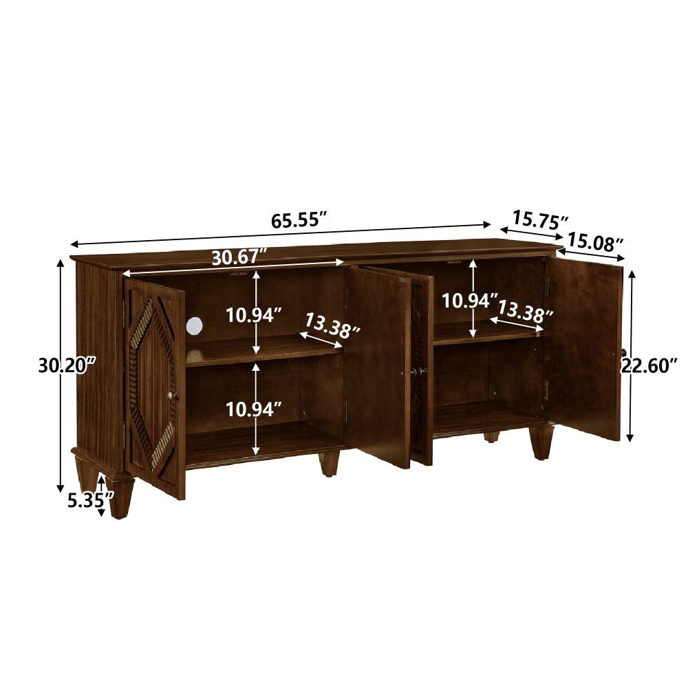 65″ Mid-Century Sideboard with Geometric Doors - TimberFlare