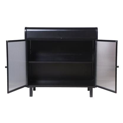 Industrial Flip-Top Sideboard Cabinet with Fluted Glass Doors - TimberFlare
