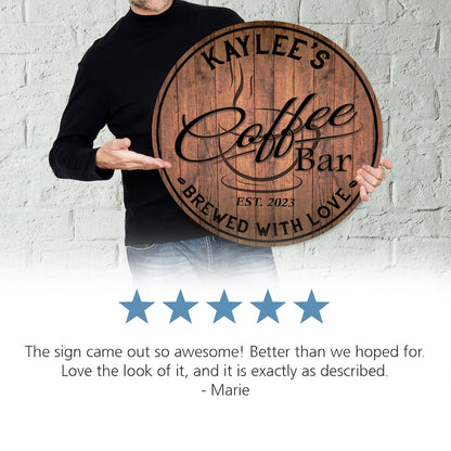 TimberFlare Personalized Round Coffee Bar Sign - TimberFlare