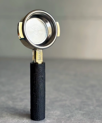 Obsidian Grain Artisan Bottomless Portafilter wood, resin, or metal material detail close-up