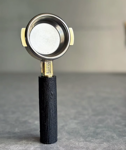 Obsidian Gold Artisan Bottomless Portafilter alternate angle 5 for compatible espresso machine