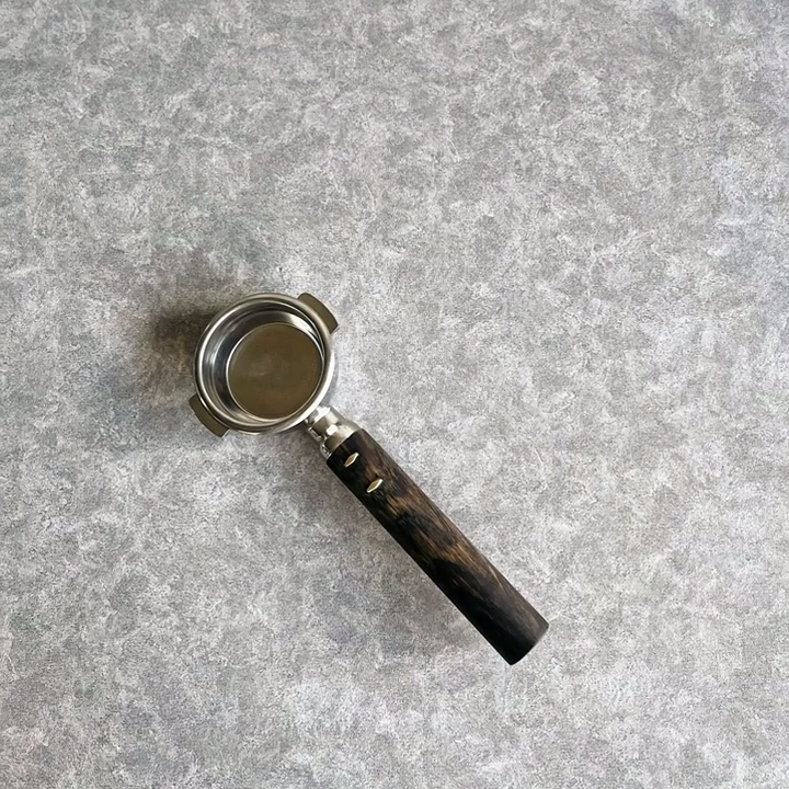 Obsidian Grain Artisan Bottomless Portafilter wood, resin, or metal material detail close-up