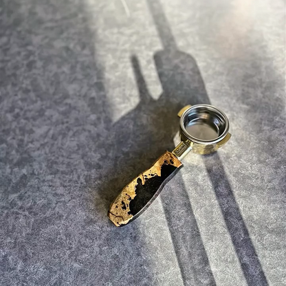 Mosaic Bloom Artisan Bottomless Portafilter wood, resin, or metal material detail close-up