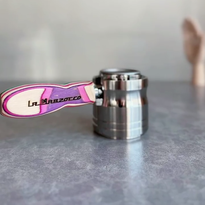 Magenta Wave Artisan Bottomless Portafilter paired with La Marzocco espresso machine setup