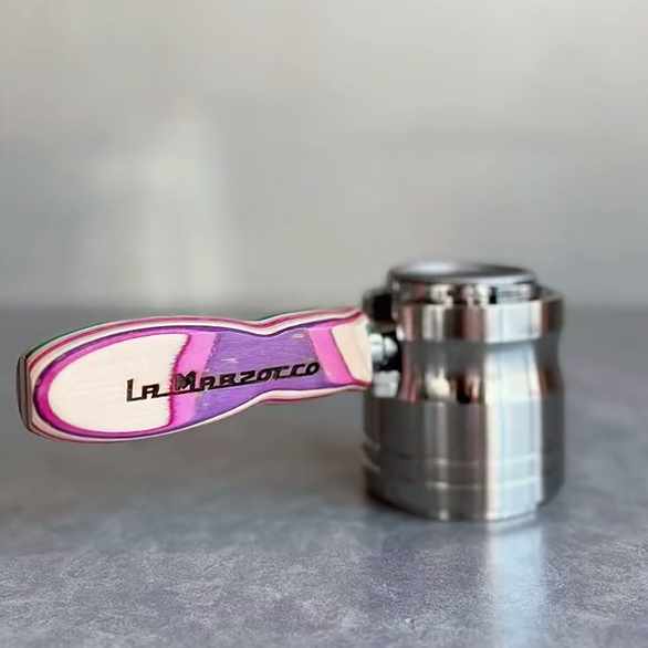 Magenta Wave Artisan Bottomless Portafilter alternate angle 12 for La Marzocco