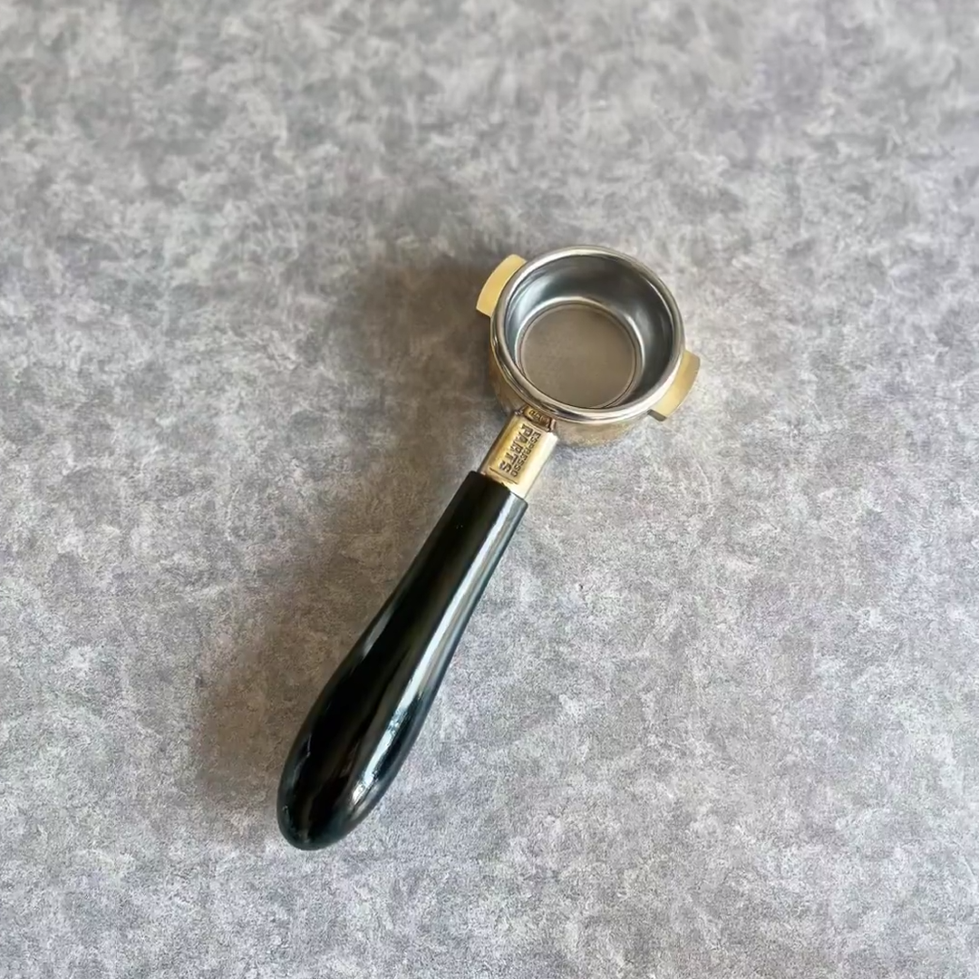 Midnight Lacquer Artisan Bottomless Portafilter paired with La Marzocco espresso machine setup