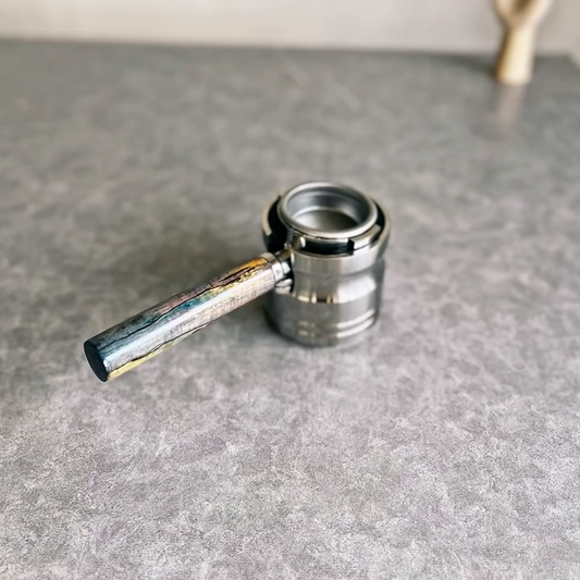 Dune Crest Artisan Bottomless Portafilter wood, resin, or metal material detail close-up alternate view