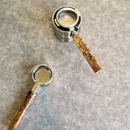 Spalted Labyrinth Artisan Bottomless Portafilter wood, resin, or metal material detail close-up