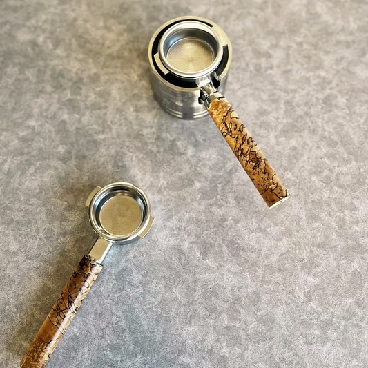 Spalted Labyrinth Artisan Bottomless Portafilter wood, resin, or metal material detail close-up alternate view