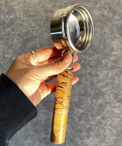 Spalted Labyrinth Artisan Bottomless Portafilter alternate angle 6 for compatible espresso machine