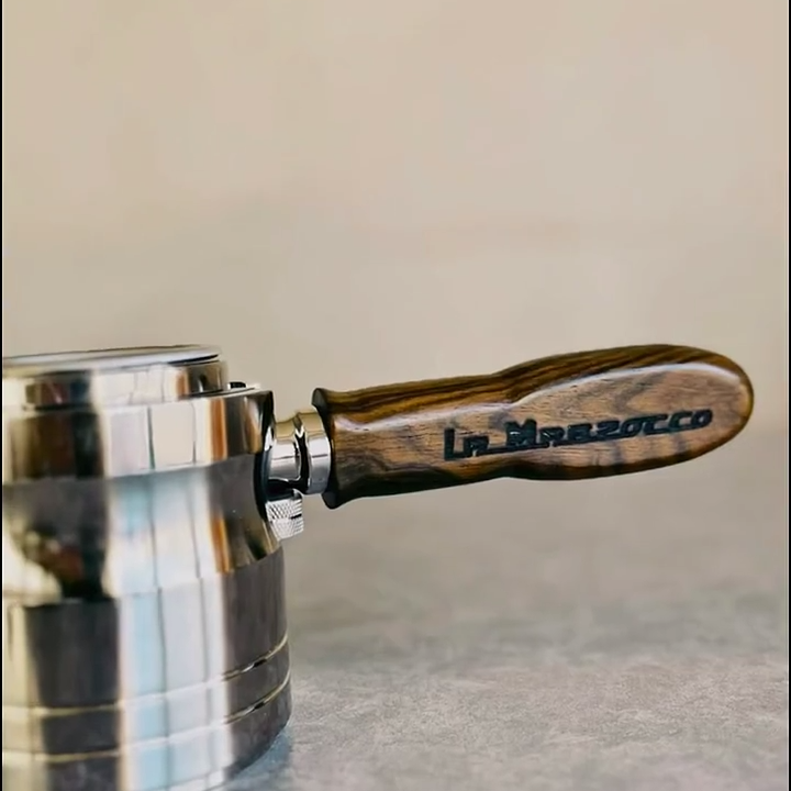 Mosaic Gleam Artisan Bottomless Portafilter alternate angle 6 for La Marzocco